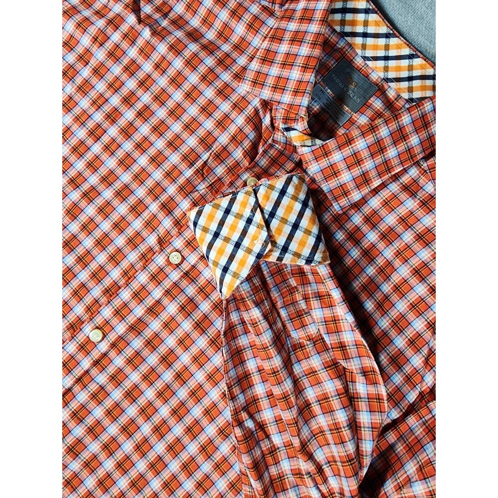 Thomas Dean Men's XXL Orange Plaid Long Sleeve Button Up Collared Shirt